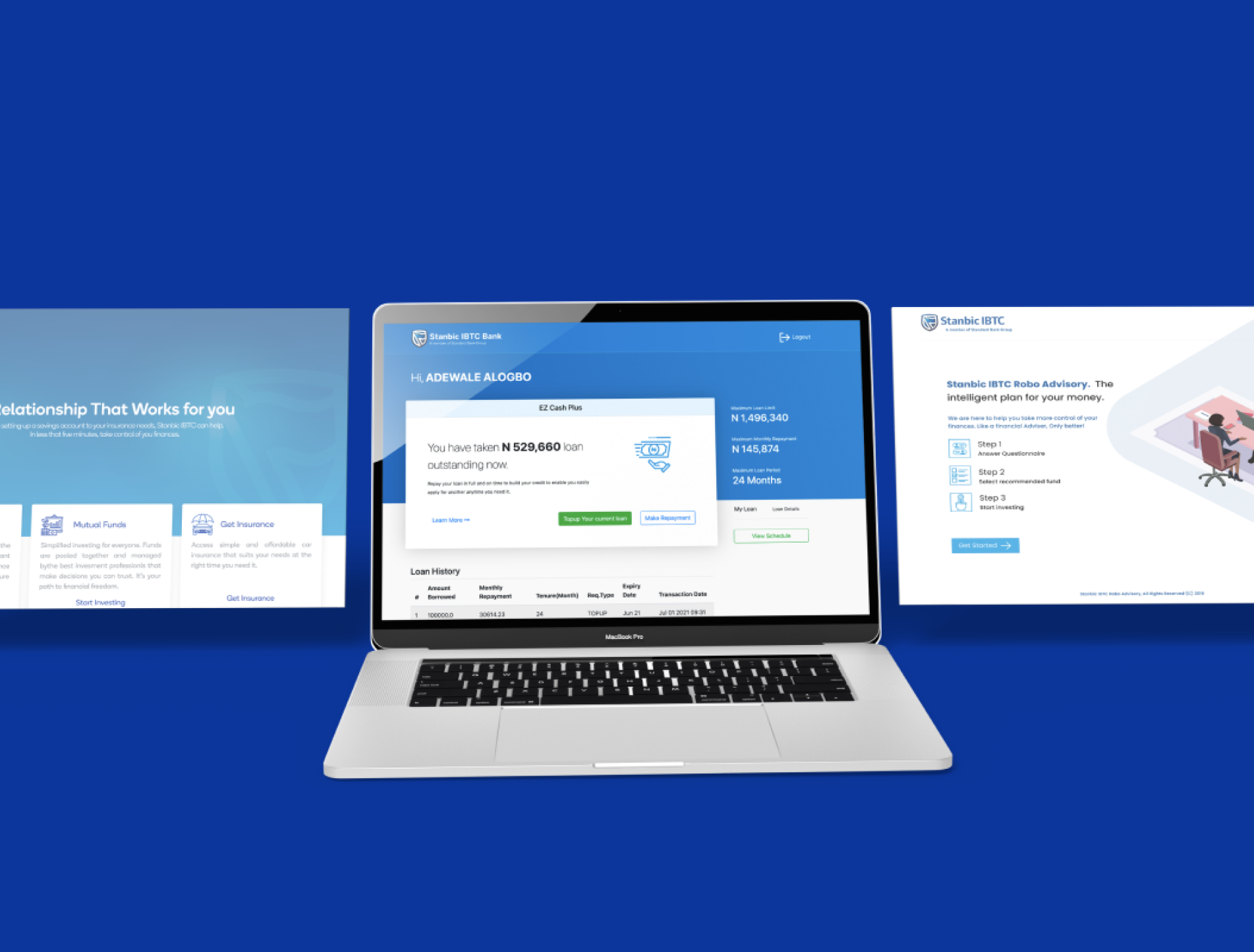 EZ Cash loan product — Stanbic IBTC interface screens
