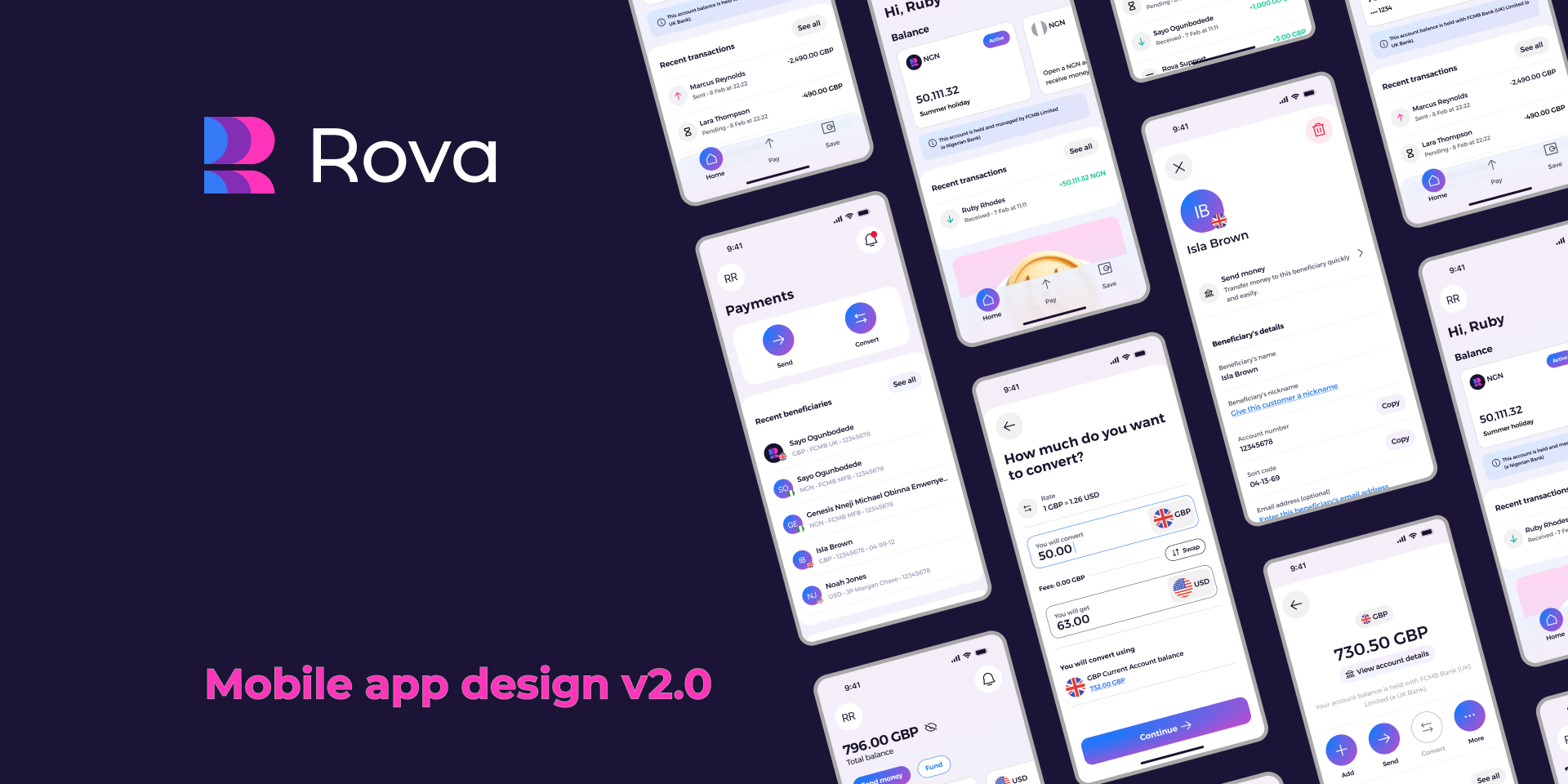 Rova cross-border payments app — V2 redesign