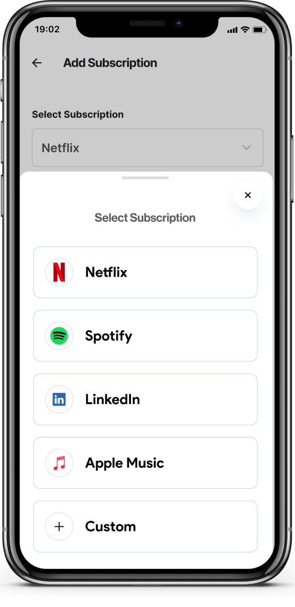 Subz screen — add subscription