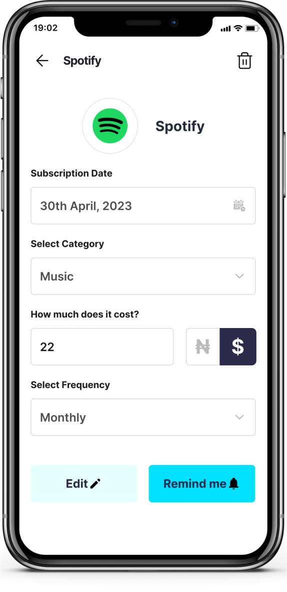 Subz screen — reminder settings